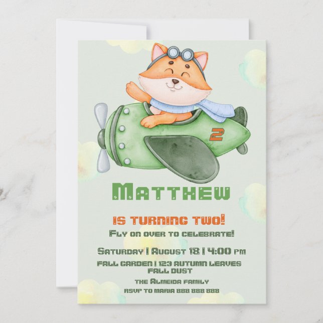 Invitation Adorable Renard Volant Anniversaire Fête Invitatio (Devant)