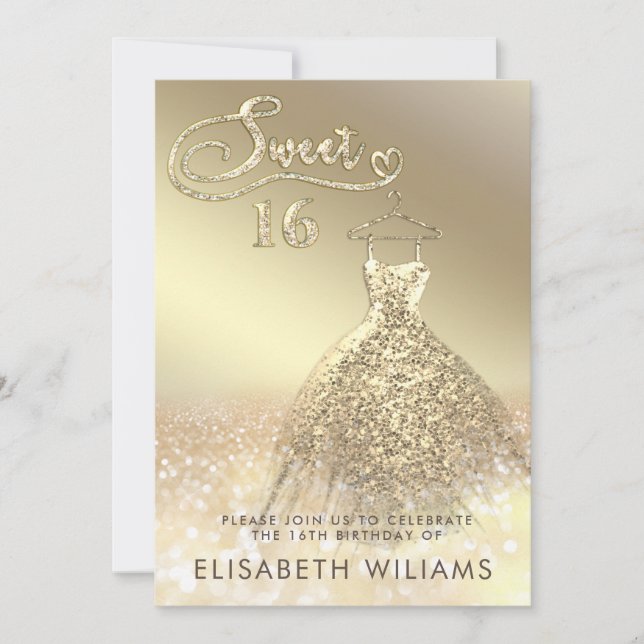 Invitation Adorable robe or charmant glittery ombre (Devant)