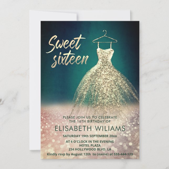 Invitation Adorable robe or charmant glittery ombre (Devant)