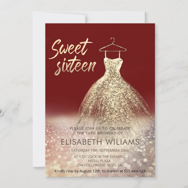 Invitation Adorable robe or charmant glittery ombre rouge i (Devant)