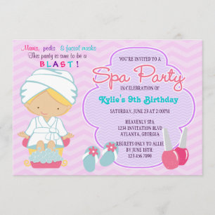 Invitation Adorable rose violet Spa Pampering fête d'annivers