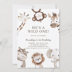 Invitation Adorable Safari Animal Thème 1er Anniversaire