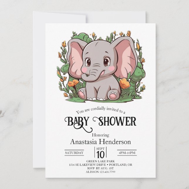 Invitation Adorable simple éléphant Baby shower numérique (Devant)