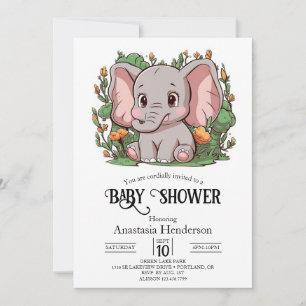 Invitation Adorable simple éléphant Baby shower numérique