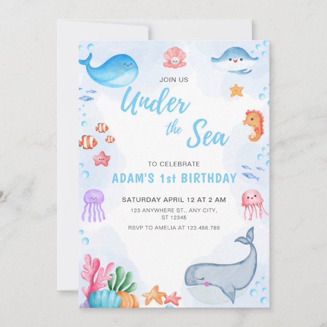 Invitation Adorable Sous La Mer Anniversaire (Devant)