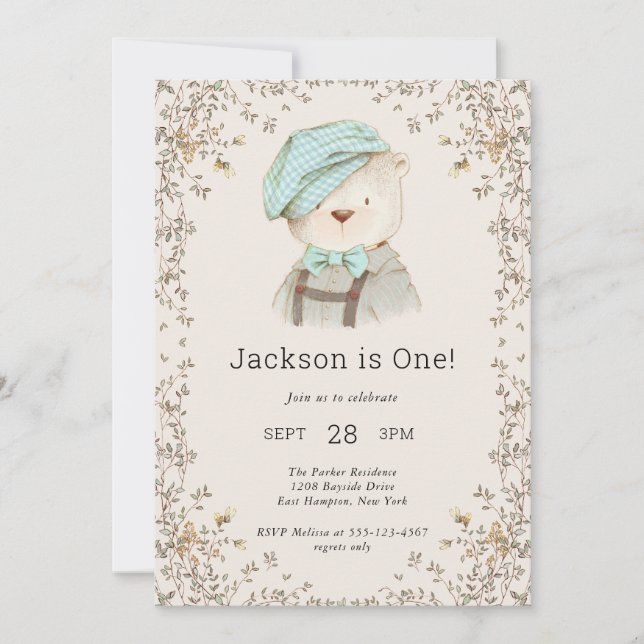 Invitation Adorable Teddy Bear Boy's First Birthday (Devant)