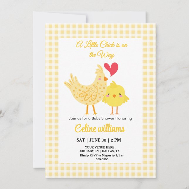 Invitation Adorable Un petit poussin est sur le chemin baby s (Devant)