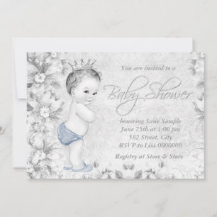 Invitation Adorable Vintage Boys Baby shower bleu et gris