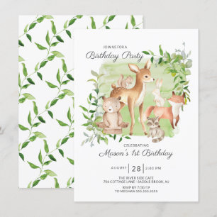 Invitation Adorable Woodland Friends Boys 1er anniversaire