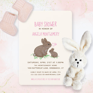Invitation Adorables Lapins avec Cœurs Fille Baby Shower