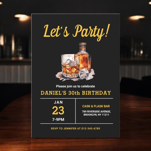 Invitation Adulte 30 ans Whiskey Bourbon fête d'anniversaire (Créateur téléchargé)