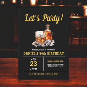 Invitation Adulte 70 ans Whiskey Bourbon fête d'anniversaire