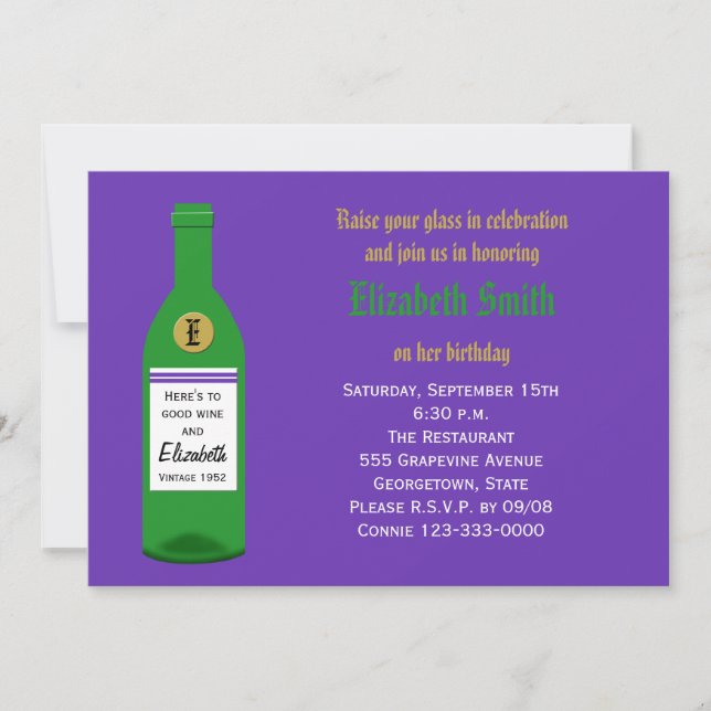 Invitation Adulte Anniversaire Fête Bouteille de vin (Devant)