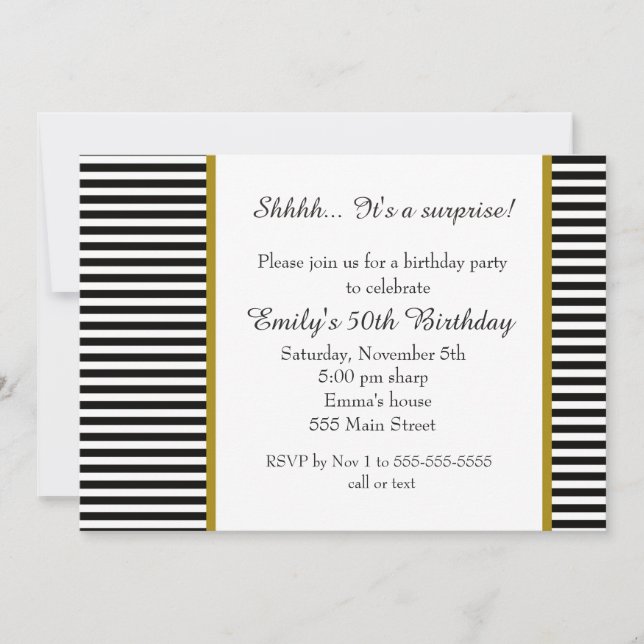 Invitation adulte d'anniversaire de rayures (Devant)