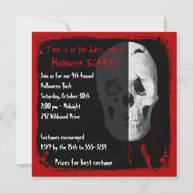 Invitation adulte de partie de Halloween de crâne (Devant)