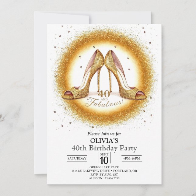 Invitation Adulte Fabulous Digital Gold 40e anniversaire (Devant)
