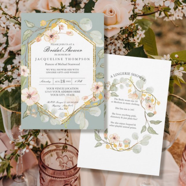Invitation Adulte Fête des mariées Argent Sage Rose Adulte (Créateur téléchargé)