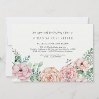 Invitation adulte florale vintage d'anniversaire