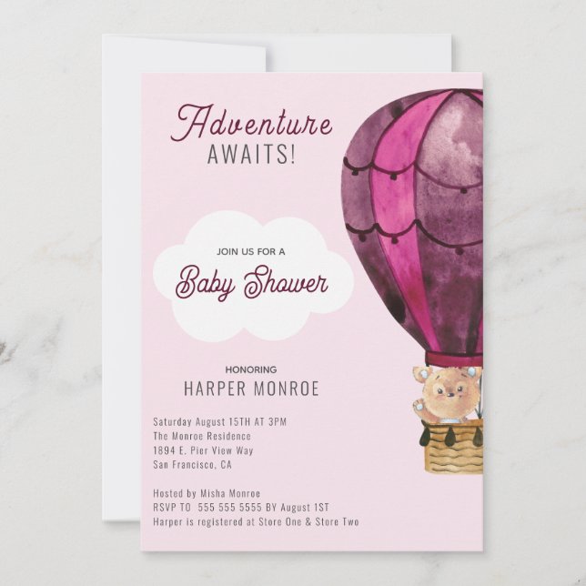 Invitation Adventure Attend le Baby shower des filles roses (Devant)