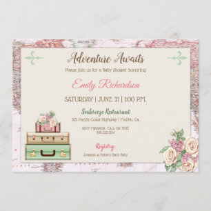 Invitation Adventure Attend World Travel Pink Mint Floral