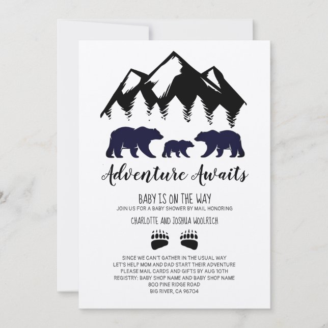 Invitation Adventure Await Bears Kraft Baby shower By Mail (Devant)