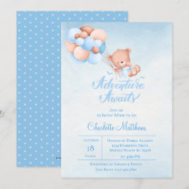 Invitation Adventure Await Blue Balloon Baby shower