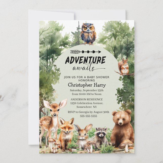 Invitation Adventure Await Boy Baby shower (Devant)