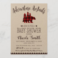 Adventure Await Buffalo Check Bear Baby shower
