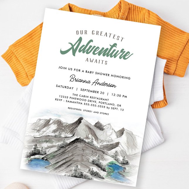 Invitation Adventure Await Forest Baby shower Mountains (Créateur téléchargé)