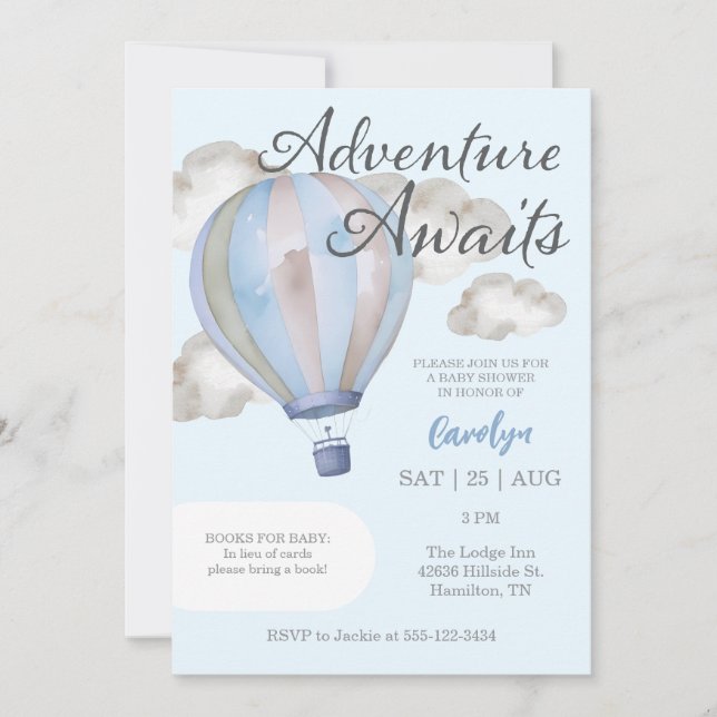 Invitation Adventure Await Hot Air Baby shower (Devant)