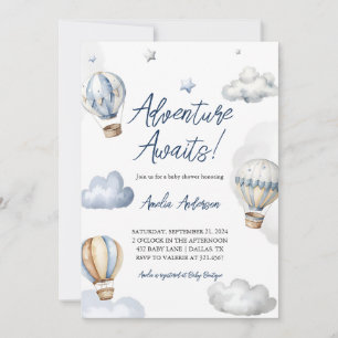 Invitation Adventure Await Hot Air Blue Balloon Baby shower