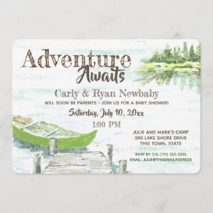 Invitation Adventure Await Lake et Canoe Baby shower