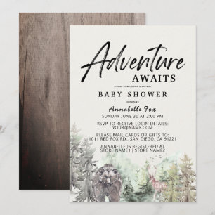 Invitation Adventure Await Mountain Bear Baby shower Invitat