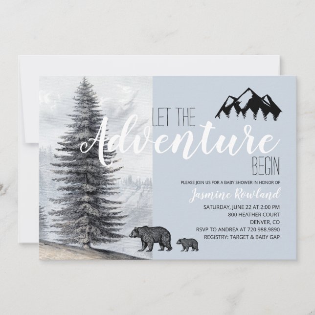 Invitation Adventure Await Rustic Woodland Bear Baby shower (Devant)