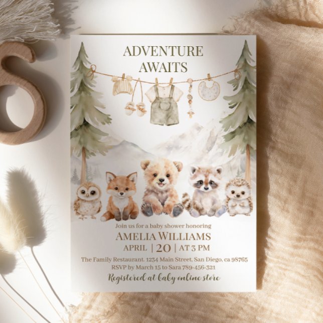 Invitation Adventure Awaits Woodland Animals Baby Shower (Créateur téléchargé)