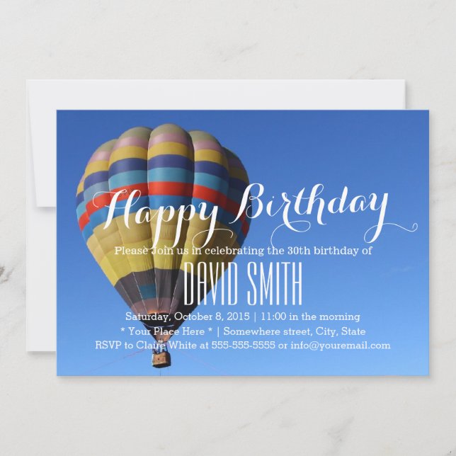 Invitation Adventure Blue Sky Hot Air Balloon Anniversaire (Devant)