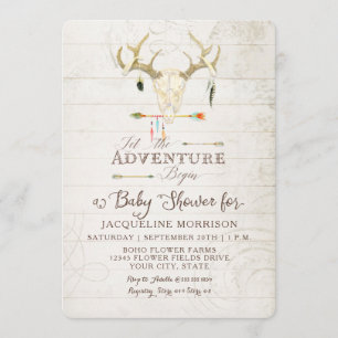 Invitation Adventure Boy Baby shower Teepee Wood Arrows Cerf