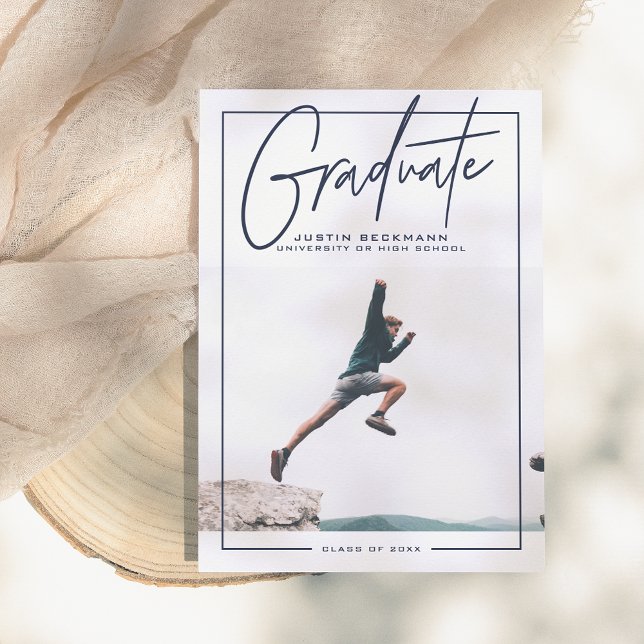 Invitation Adventure | Navy Photo Graduation Announcement (Créateur téléchargé)