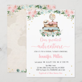Invitation Adventure Pink Gold Floral Fête des mariées de voy