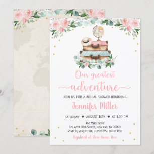 Invitation Adventure Pink Gold Floral Fête des mariées de voy
