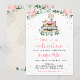 Invitation Adventure Pink Gold Floral Voyage Fête des mariées