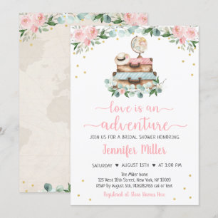 Invitation Adventure Pink Gold Floral Voyage Fête des mariées