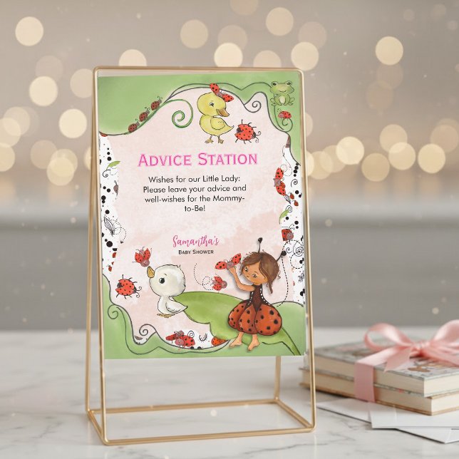 Invitation Advice Station Sign | Ladybug Garden Baby Shower  (Advice Station Sign  Ladybug Garden Baby Shower Invitation)