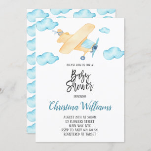 Invitation Aéronef Boy Baby shower Blue
