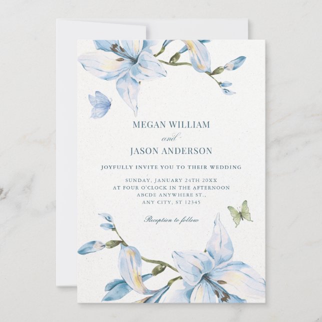 Invitation Aesthetic blue flower bloom wedding (Devant)