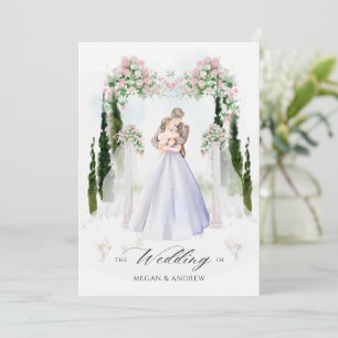 Invitation Aesthétique mariage arche jardin couple aquarelle