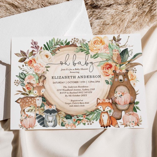 Invitation Affaire de Woodland Animals Pumkin Floral Baby Sho (Créateur téléchargé)