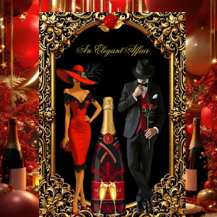 Invitation Affaire Élégante Robe Rose Rouge Smoking Or D'or A