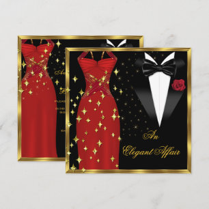 Invitation Affaire Élégante Robe Rouge Nœud Noir Anniversaire