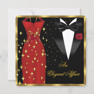 Invitation Affaire Élégante Robe Rouge Nœud Papillon Noir Ann